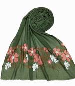 Green Designer Flower Cotton Islamic Hijab Headscarf