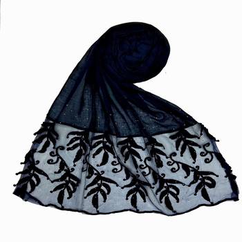 Blue Premium Designer Leaf Cotton Islamic Hijab Headscarf 1