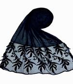 Blue Premium Designer Leaf Cotton Islamic Hijab Headscarf