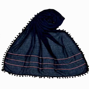 Blue Designer Cotton Three Liner Islamic Hijab Headscarf 1