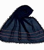 Blue Designer Cotton Three Liner Islamic Hijab Headscarf