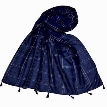 Blue Most Sold Plain Grid Islamic Hijab Headscarf 1