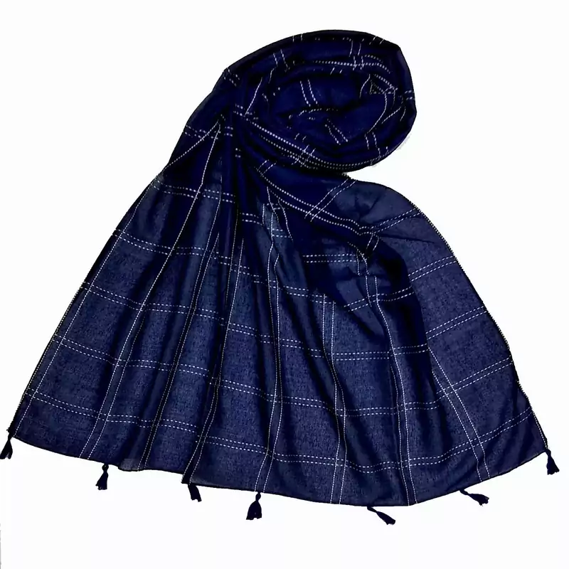 Blue Most Sold Plain Grid Islamic Hijab Headscarf