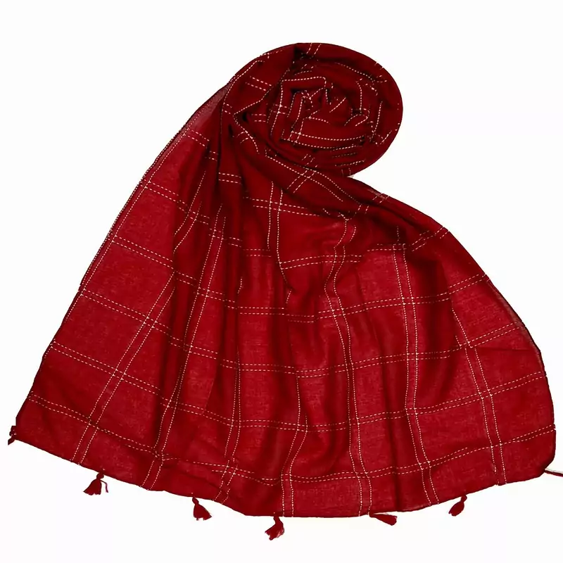 Maron Most Sold Plain Grid Islamic Hijab Headscarf