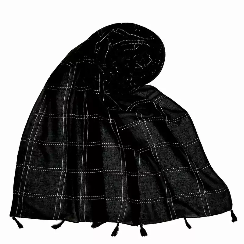 Black Most Sold Plain Grid Islamic Hijab Headscarf