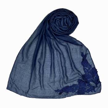 Blue Designer Diamond Studed Islamic Hijab Headscarf 1