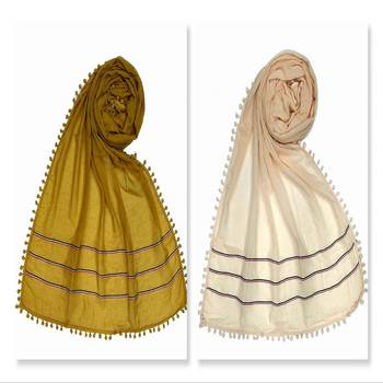 Designer Cotton Three Liner Islamic Hijab Headscarf ( Pack Of 2 ) 1