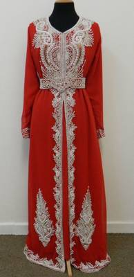 Red Embroidered Georgette Islamic Kaftans With Zari & Stone Work 1
