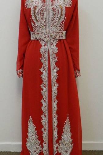 Red Embroidered Georgette Islamic Kaftans With Zari & Stone Work