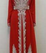 Red Embroidered Georgette Islamic Kaftans With Zari & Stone Work