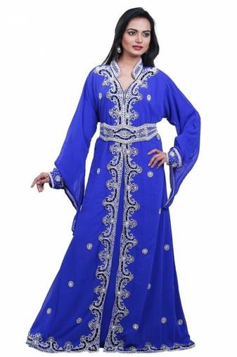 Royal Blue Embroidered Georgette Islamic Kaftans With Zari & Stone Work