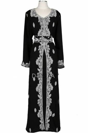 Black Embroidered Georgette Islamic Kaftans With Zari & Stone Work