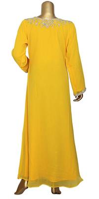 Yellow Embroidered Georgette Islamic Kaftans With Zari & Stone Work 2