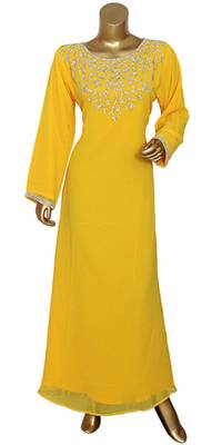 Yellow Embroidered Georgette Islamic Kaftans With Zari & Stone Work 1