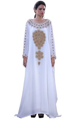 Cream Embroidered Georgette Islamic Kaftans With Zari & Stone Work 1