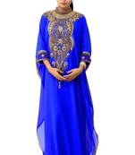 Royal Blue Embroidered Georgette Islamic Kaftans With Zari & Stone Work