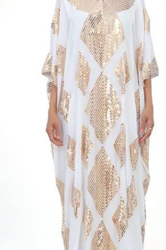 white Embroidered Georgette Islamic Kaftans With Zari & Stone Work