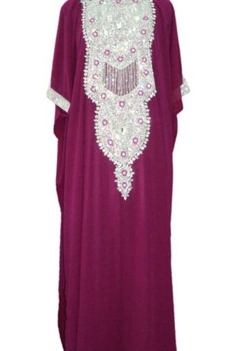 Magenta Embroidered Georgette Islamic Kaftans With Zari & Stone Work