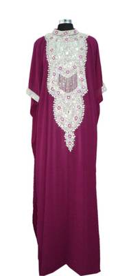Magenta Embroidered Georgette Islamic Kaftans With Zari & Stone Work 1