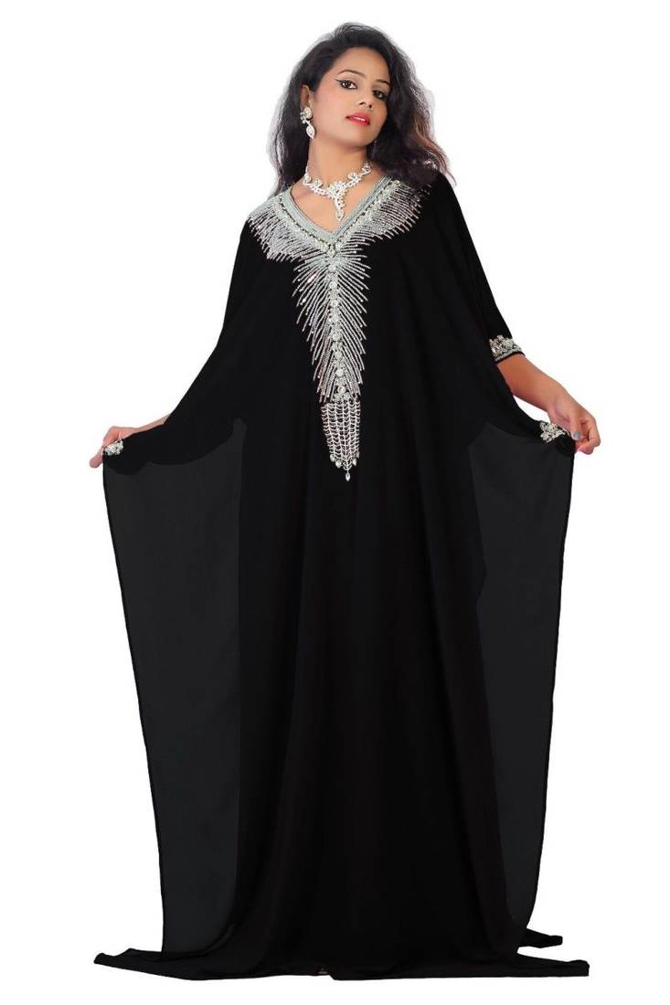 Black Embroidered Georgette Islamic Kaftans With Zari & Stone Work