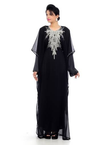 Black Embroidered Georgette Islamic Kaftans With Zari & Stone Work