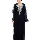 Black Embroidered Georgette Islamic Kaftans With Zari & Stone Work