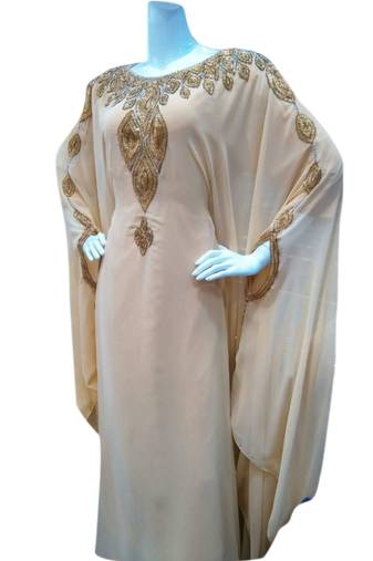 Cream Embroidered Georgette Islamic Kaftans With Zari & Stone Work