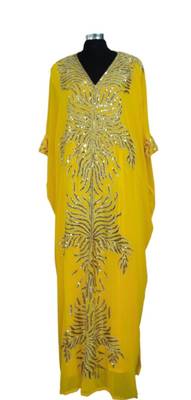 Yellow Embroidered Georgette Islamic Kaftans With Zari & Stone Work 1