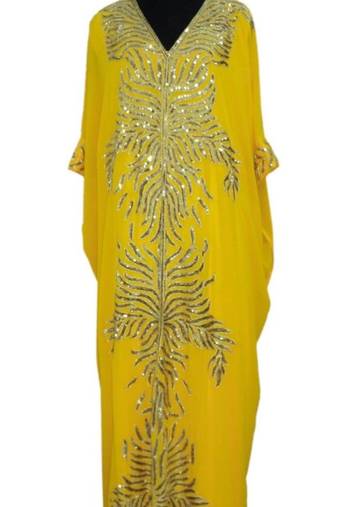 Yellow Embroidered Georgette Islamic Kaftans With Zari & Stone Work