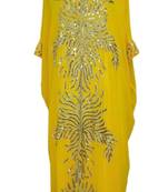 Yellow Embroidered Georgette Islamic Kaftans With Zari & Stone Work