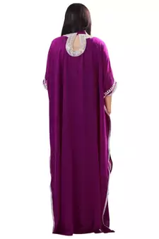 Light Purple Embroidered Georgette Islamic Kaftans With Zari & Stone Work