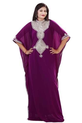 Light Purple Embroidered Georgette Islamic Kaftans With Zari & Stone Work