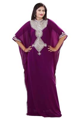 Light Purple Embroidered Georgette Islamic Kaftans With Zari & Stone Work 1