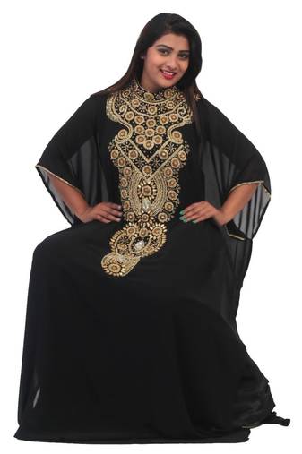 Black Embroidered Georgette Islamic Kaftans With Zari & Stone Work