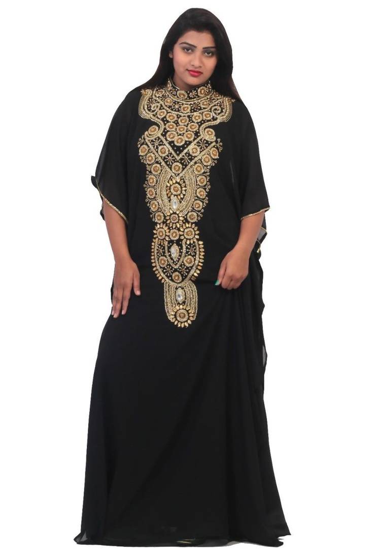 Black Embroidered Georgette Islamic Kaftans With Zari & Stone Work