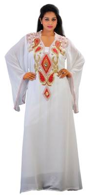 Cream Embroidered Georgette Islamic Kaftans With Zari & Stone Work 1