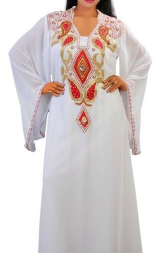 Cream Embroidered Georgette Islamic Kaftans With Zari & Stone Work