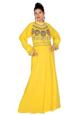 Yellow Embroidered Georgette Islamic Kaftans With Zari & Stone Work 1