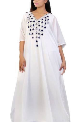 Cream Embroidered Georgette Islamic Kaftans With Zari & Stone Work