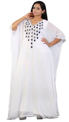Cream Embroidered Georgette Islamic Kaftans With Zari & Stone Work 2