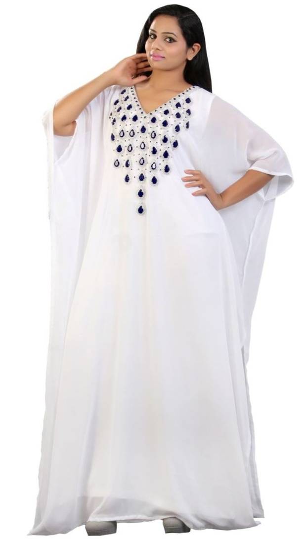 Cream Embroidered Georgette Islamic Kaftans With Zari & Stone Work