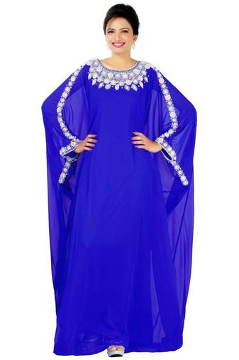 Royal Blue Embroidered Georgette Islamic Kaftans With Zari & Stone Work