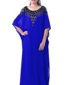 Royal Blue Embroidered Georgette Islamic Kaftans With Zari & Stone Work