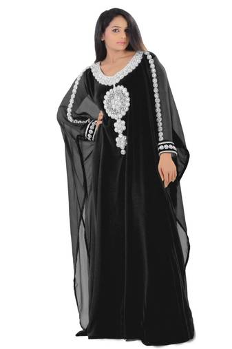 Black Embroidered Georgette Islamic Kaftans With Zari & Stone Work