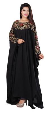 Black Embroidered Georgette Islamic Kaftans With Zari & Stone Work 1