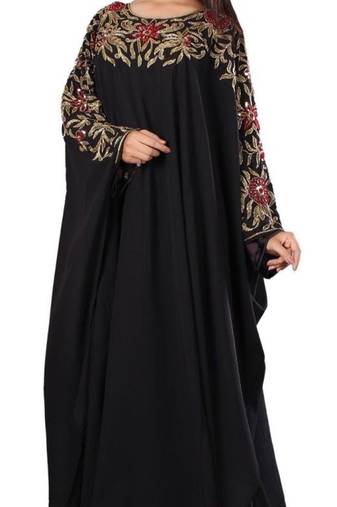 Black Embroidered Georgette Islamic Kaftans With Zari & Stone Work