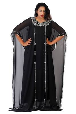 Black Embroidered Georgette Islamic Kaftans With Zari & Stone Work 1