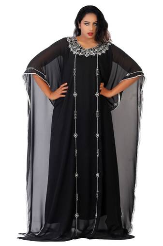 Black Embroidered Georgette Islamic Kaftans With Zari & Stone Work
