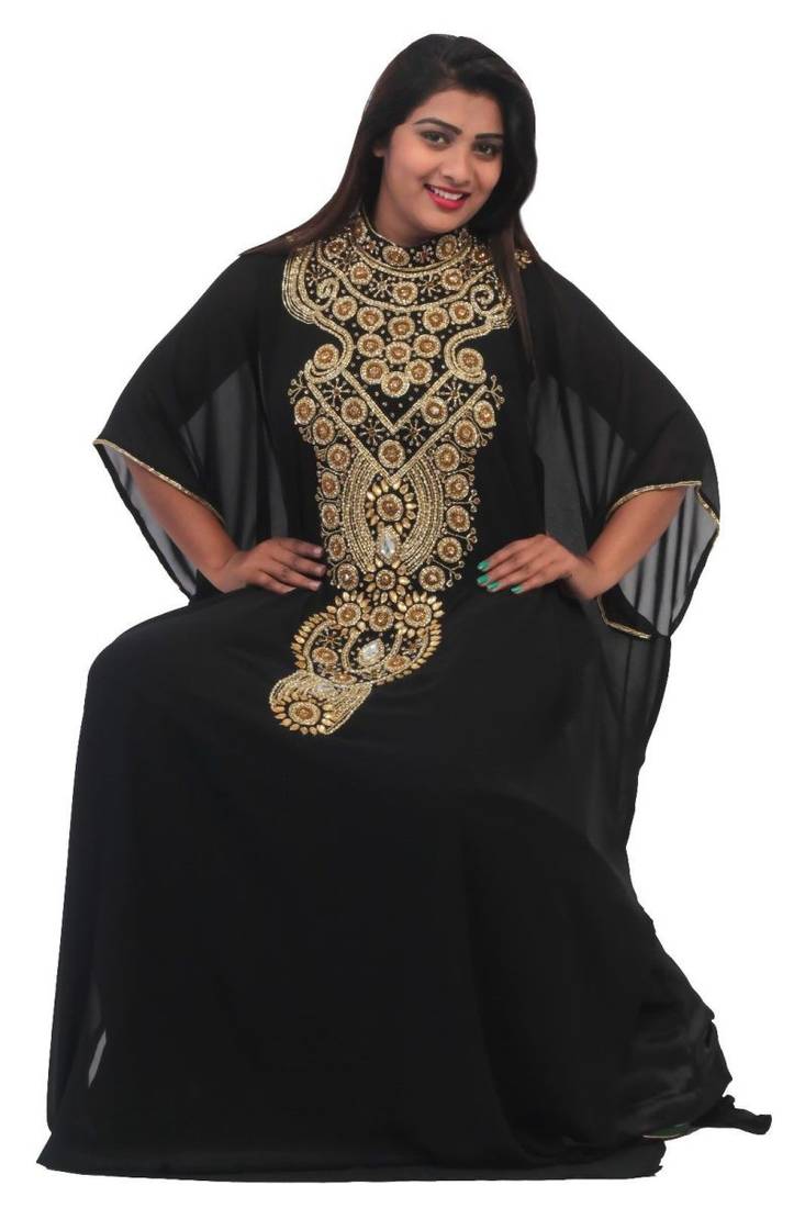 Black Embroidered Georgette Islamic Kaftans With Zari & Stone Work