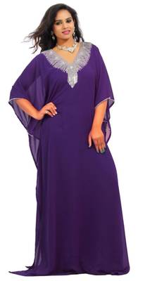 Purple Embroidered Georgette Islamic Kaftans With Zari & Stone Work 1